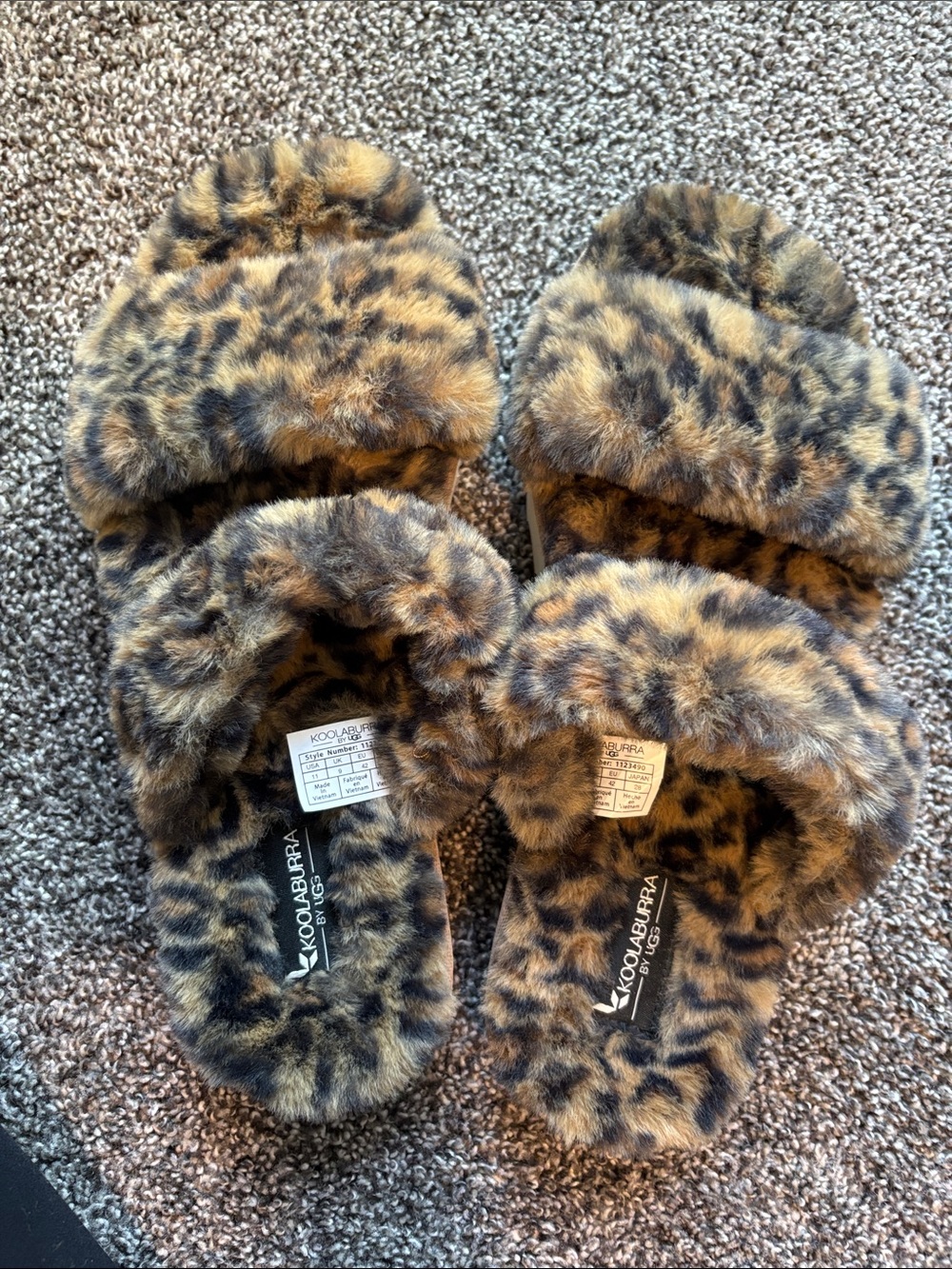 Koolaburra Leopard Print Faux Fur Slide Slippers - Tan and Black